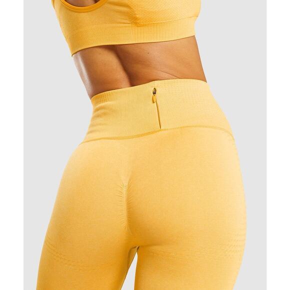 Gymshark Vital Rise Seamless Leggings Size Medium Yellow Marl High Rise Ruched - Picture 5 of 12